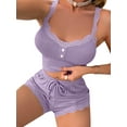 thumbnail image 3 of Cenuakty Women's 2 Piece Lounge Set Pajama Set Button Cami Tops Casual Drawstring Shorts Sleepwear Sets, 3 of 6