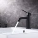 thumbnail image 4 of Grifo de baño de un solo orificio negro, grifo de lavabo monomando de latón con manguera de suministro de agua, grifo de lavabo negro, 4 of 5