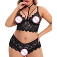 thumbnail image 5 of Gibobby Lencería sexy Conjunto de lencería de 2 piezas de talla grande para mujer con sujetador de tiras y bragas(Negro, M), 5 of 5