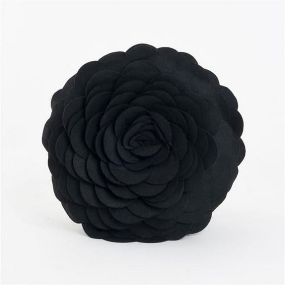 SARO 13 in. Round Circular Multicolor Flower Decorative Throw Pillow - Black