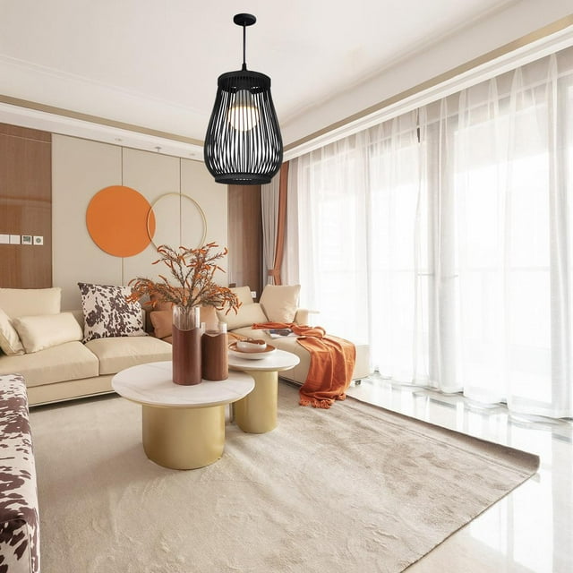 Suspension Lanterne Vintage en Bambou et Rotin, Luminaire Rétro pour Plafond