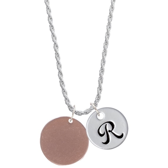 Delight Jewelry Acrylic 7/8" Disc Rose Goldtone Silvertone Script Initial Disc - R - Charm Necklace, 20"+3"