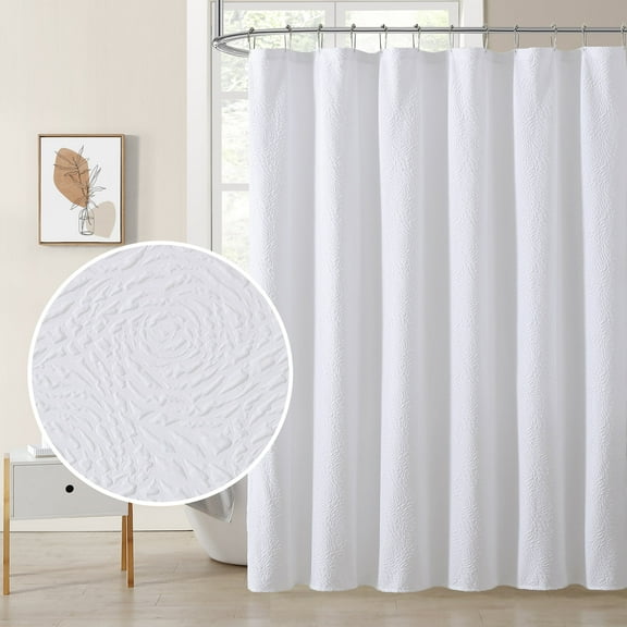 Floral Embossed Fabric Shower Curtain 72x72 All White Solid