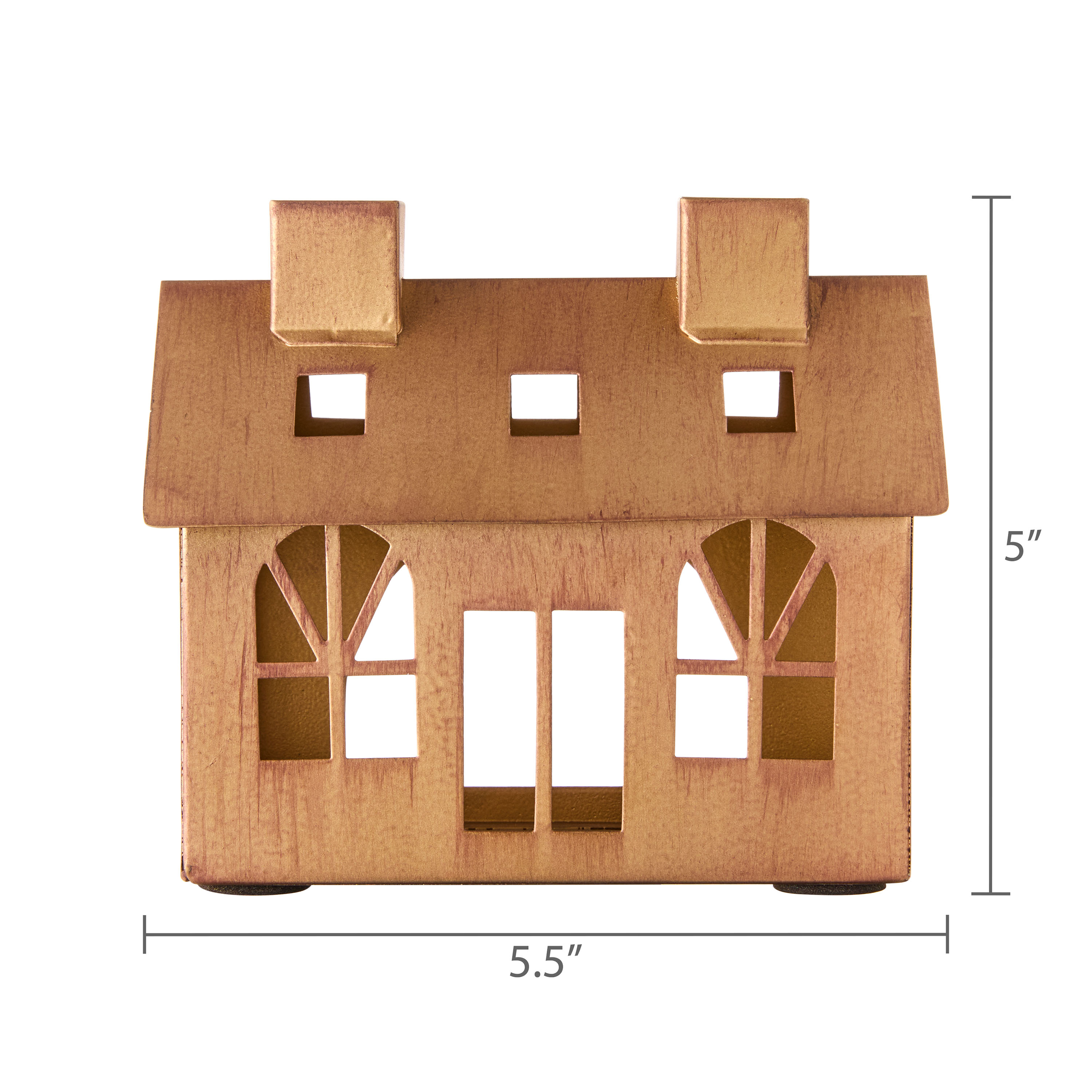 Small Metal Decorative House Christmas Tabletop Decoration, Bronze, 4.75", by My Texas House