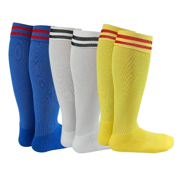 Lian LifeStyle Exceptional Girl's 3 Pair's Knee High Sports Socks for Soccer, Softball, Baseball, and Many Other Sports XL002 Size L, Color Blue, White, Yellow