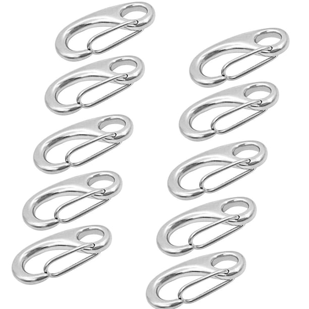 Mosquetón de acero inoxidable con resorte y hebilla de grillete de 50 mm, herrajes portátiles 10 piezas