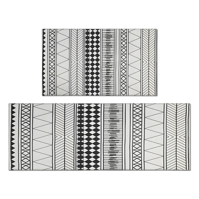 Black and White Kitchen Rugs, 2-Piece Boho Rug Set - Non-Slip, Machine Washable, Perfectly Designed for Kitchen Floors