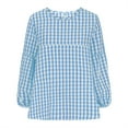 thumbnail image 7 of Sokhug Women's Casual Gingham Print Peplum Blouse Lantern Sleeve Round Neck Shirt Tops, 7 of 7