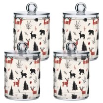 Yayeee 4 Pack Qtip Holder Bathroom Cotton Swab Canister with Lid Clear Dispenser Set, Christmas Plaid Deer