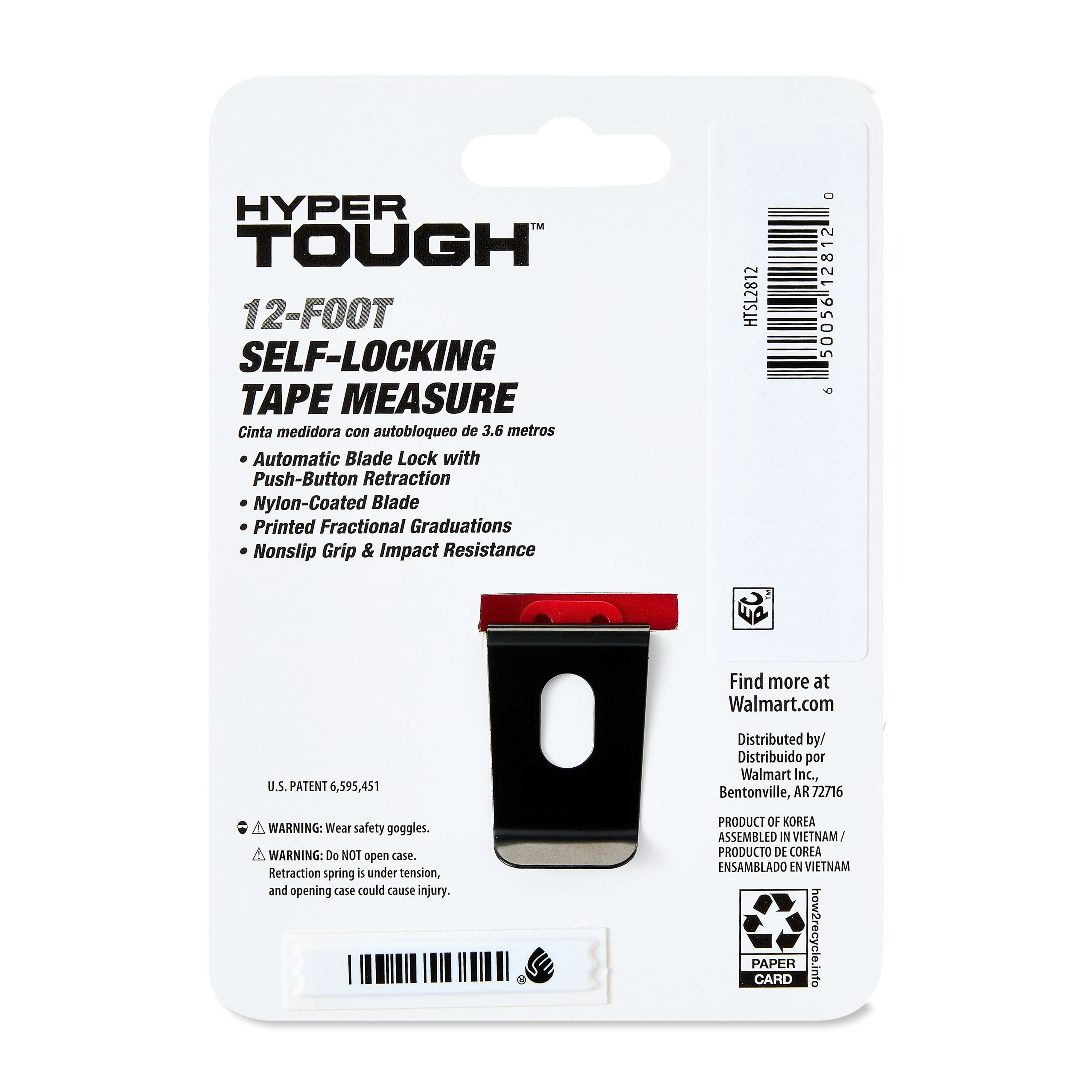 (3 pack) Hyper Tough 12ft. Self Lock Steel Tape Measure