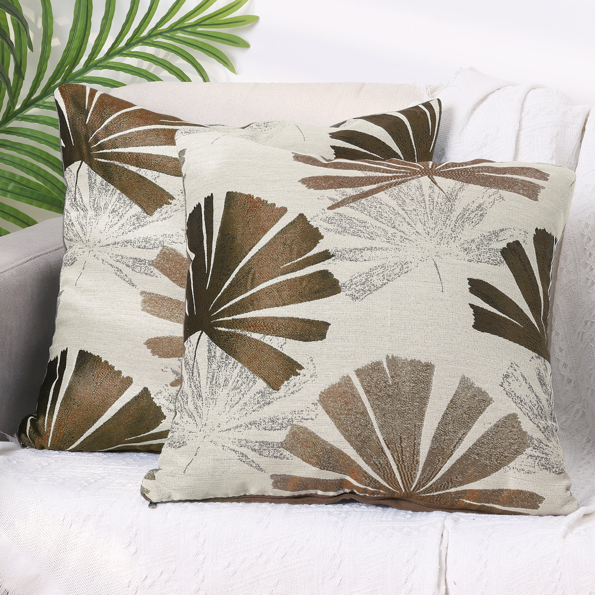 Unique Bargains 4 Pcs Leaf Pattern Cushion Cases Decorative Throw Pillow Covers Brown/Blue 18" x 18"
