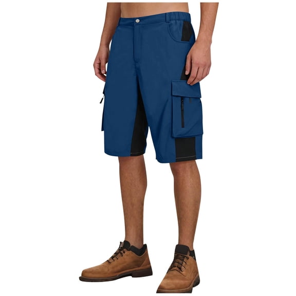 Men's Outdoor Utility Cargo Shorts 9" Lightweight Quick-Dry Shorts Multiple Zipper Pockets Casual Hiking Shorts,S,Dark Blue