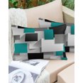 thumbnail image 6 of Pack of 2 Outdoor Pillow Covers, Geometric 3D Abstract Teal Black Gray Square Pattern Waterproof Square Throw Pillowcase Cushion Decorative Pillow Covers for Couch Patio Tent, 20x12 in, 6 of 6
