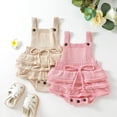 thumbnail image 2 of Barboteuse en Tricot pour Bébé Fille Couleur Unie avec Cordon de Serrage Sans Manches Robe à Bretelles 0-24M, 2 of 8