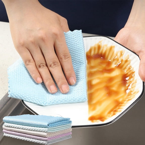sruoe Kitchen Dish Cloths for Washing Dishes, 5 Pack Dish Cloth, Kitchen Towels, Cleaning Rags Microfiber, Washable Absorbent Oil Rectangular Towel, Thick Towel Wipe Table Dishwashing Rag