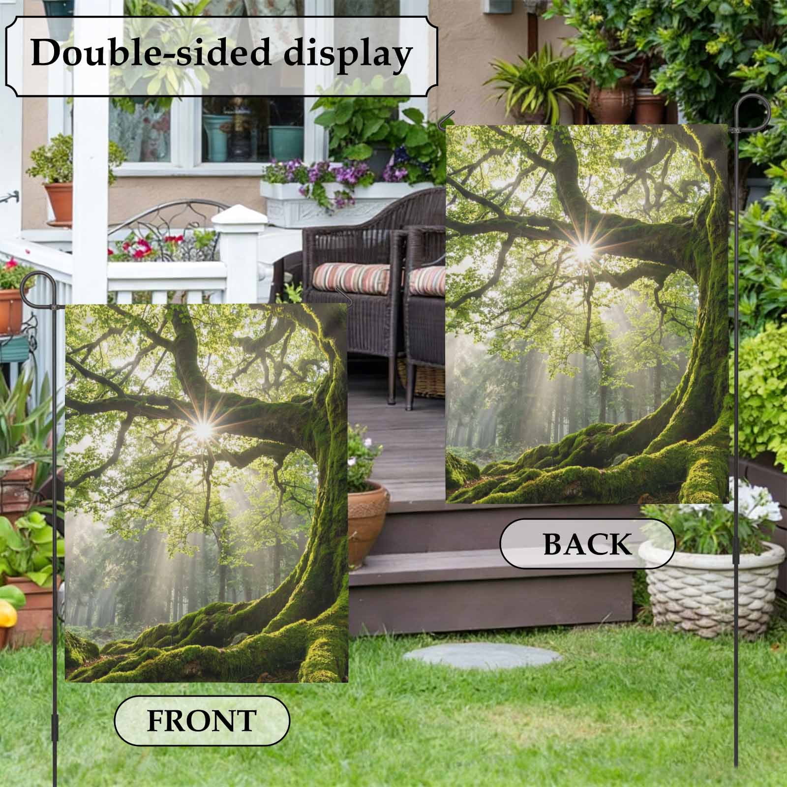 Green Canopy House Flag 28 x 40 Inches, Country Rustic Green Forest Tree Leaf Sunshine Landscape Weather Proof Outdoor Patio Flags Double Sided Small House Decoration for Yard Lawn Outside Home