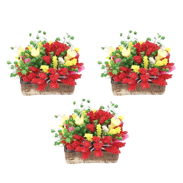 KAKOWELY 3 miniflores decorativas para el hogar, miniflores en maceta, pequeñas plantas artificiales.