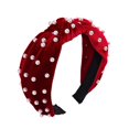 thumbnail image 1 of Zenarao Diadema con Nudo Rojo - Diadema con Parte Superior de Perlas para Mujer Moda Elegante Diadema con Nudo Ancho para Mujer Traje de Fiesta navideña, 1 of 5