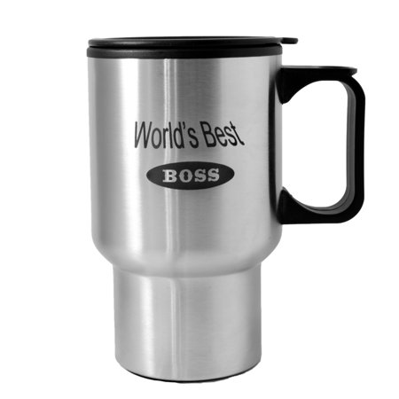 14oz Worlds Best Boss Stainless Steel Travel Mug W/Handle