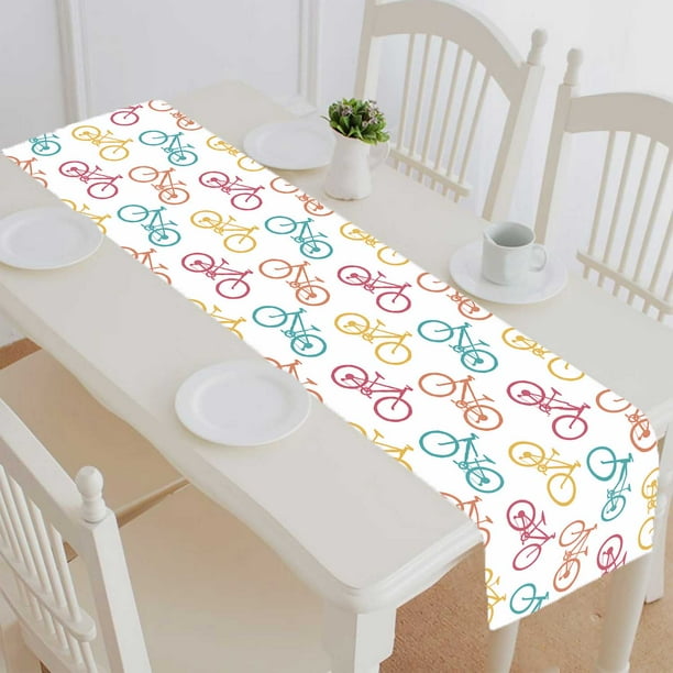 PKQWTM Retro Bike Cotton and Linen Table Runner Kitchen ...