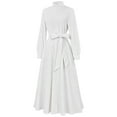 thumbnail image 6 of FYEGRE Clergy Dress for Women Long Sleeve A Line Elegant Maxi Dress with Tab Insert Stand Collar and Belt White S, 6 of 8