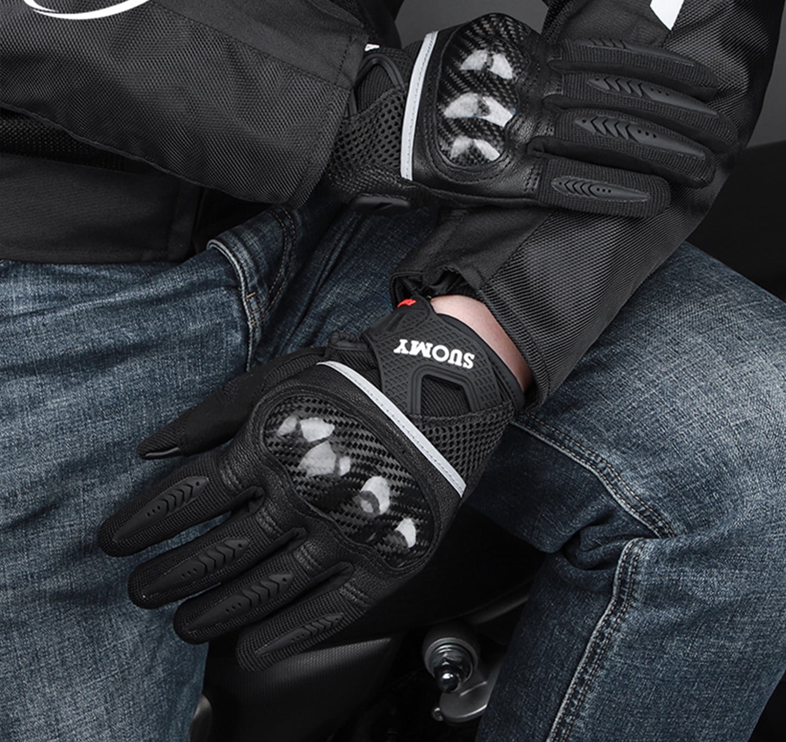 SapphireShack Motorcycle Gloves, Carbon Fiber Shell Motocycle Gloves,Breathable Lightweight Motorcyle Gloves,Touchscreen Motorcycle Riding Gloves for Road Racing, Motocross, Cycling(Black,M,1 Pairs)