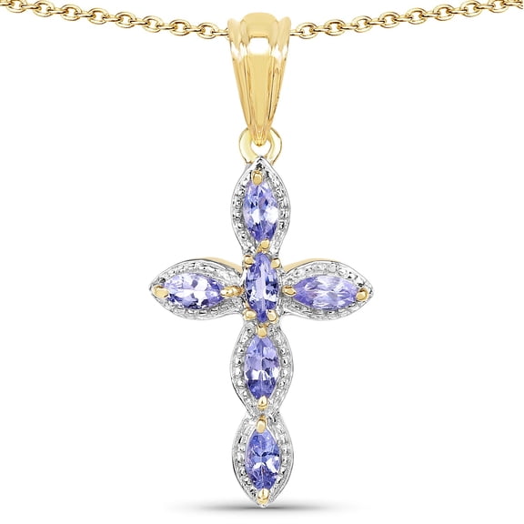Genuine Tanzanite Cross Pendant Necklace