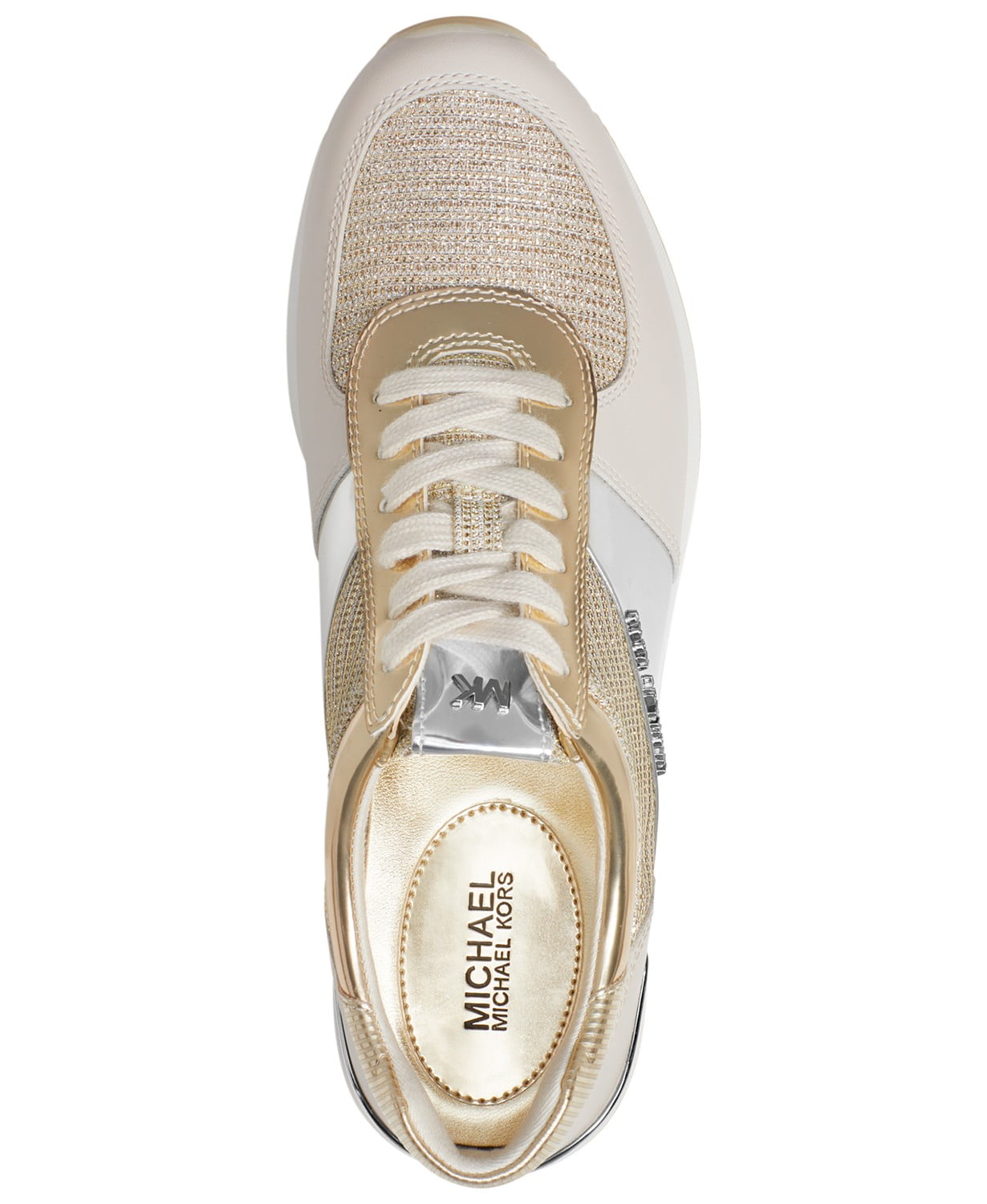 Michael Kors Women's Allie Trainer Glitter Chain Mesh Sneakers Shoes White  Gold (7.5)