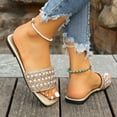 thumbnail image 5 of Rhinestones Pearl Slip on Dress Sandals for Women 2025 Wedding Sparkly Square Open Toe Dressy Slides Bride, 5 of 8