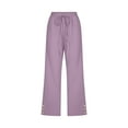 thumbnail image 5 of Dazajoo Elastic Waist Linen Capris for Women 2025 Casual Solid Color Straight Leg Pants with Pockets Summer Lightweight Cotton Linen Pants,Purple,M, 5 of 6
