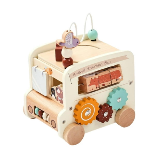 Autobús de juguete 5 en 1, instrumento de percusión, juguete sensorial Montessori, educación temprana Beige