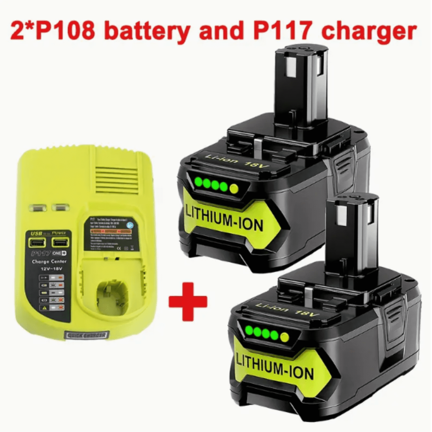 Upgraded 2Pack 8.0Ah Replacement for Ryobi 18V Battery with P117 Charger Compatible with Ryobi 18 Volt ONE+ Plus P102 P108 P109 Cordless Tools