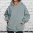 thumbnail image 2 of Mujer Sudadera con capucha lisa Estilo deportivo Color sólido Casual Hombro caído Traje de calle, 2 of 7
