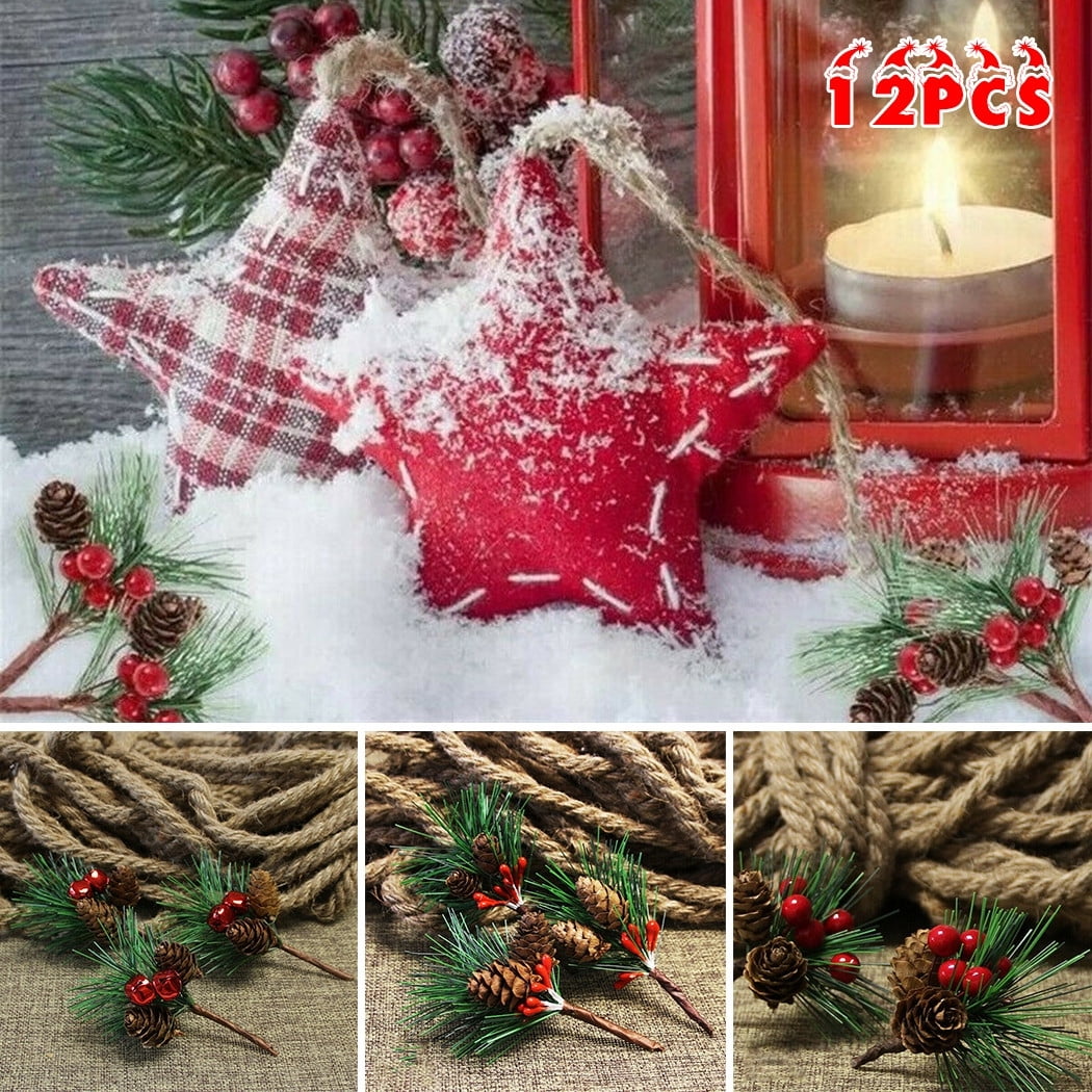 Red Berry Stems Pine Branches Evergreen Berries Décor 8 PCS Artificial Pine  Cones Branch for Christmas Craft Wreath Pick & Winter Holiday Floral Picks