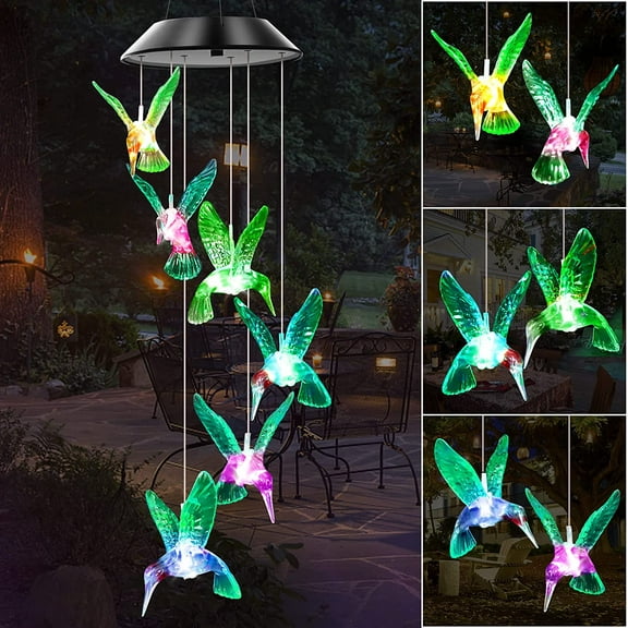 Solar Wind Chimes Outdoor Color Changing Lights, Gift for Women Mom Grandma Sister Best Gifts, Wind Chimes Unique Outdoor Garden Yard Decor (Green Hummingbird)