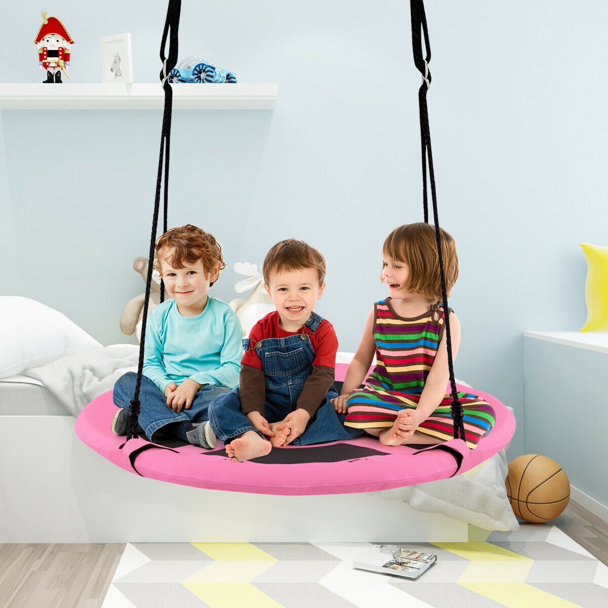 Gymax 40 Kids Hanging Chair Swing Tent Set Hammock Nest Pod Seat Pink
