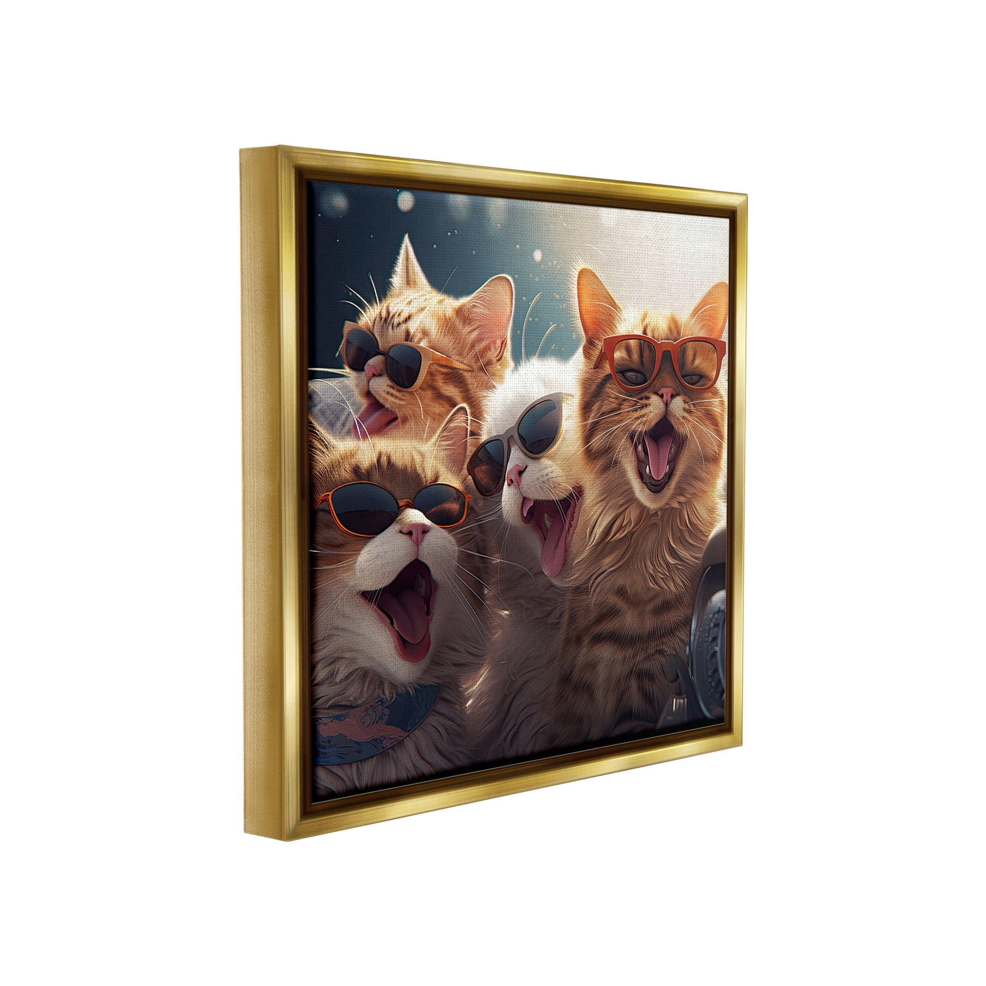 Stupell Industries Happy Cats Singing Animals & Insects Painting Gold Floater Framed Canvas Art Print Wall Art, 25 x 25