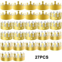 Golden Paper Crown Party Hats - 27 Piece Set, King Queen Crowns for Birthday, Wedding, Graduation Celebrations, Gold Foil Adjustable Size