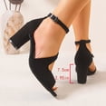thumbnail image 4 of Rokment High Heels Dressy Sandals for Women Ladies 2026 Metallic Elegant Delicate Suede Leather Peep Toe Chunky Block Heels Ankle Strap Dress Summer Shoes Brial Wedding Banquet Black Size 6, 4 of 7
