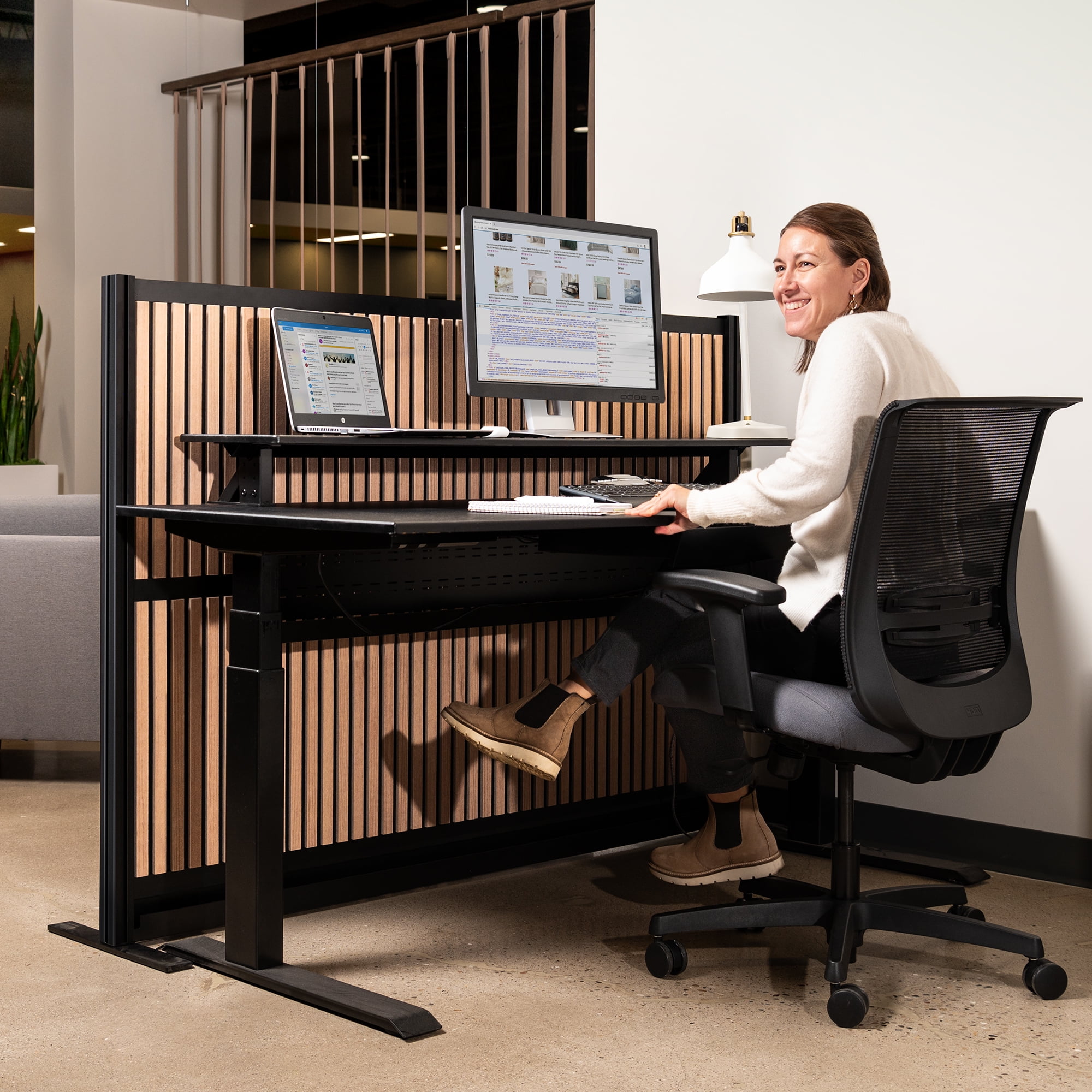 Stand Up Desk Store Grove Modular Wall | Modern Style Partition, Cubicle Wall & Room Divider for Office, School, Library | Recycled PET Noise Reduction Panels  | 70x48”