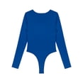 thumbnail image 6 of Doomiva Women's Scoop Neck Bodysuit Long Sleeve Solid Color Stretch Leotard Jumpsuit Tops Blue XXL, 6 of 7