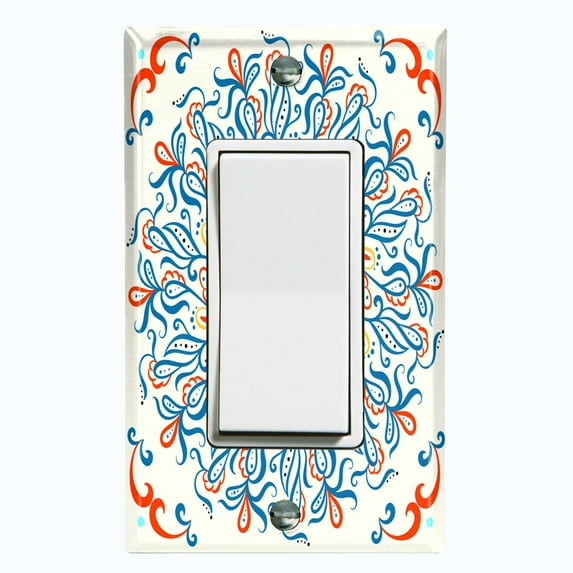 Metal Light Switch Plate Cover Colorful White Flower Heart Mandala Tile Pattern TIL037