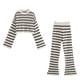 thumbnail image 3 of Conjunto de 2 piezas de moda para mujer HH TRAF, suéter de rayas calado de manga larga con cuello redondo y pantalones elegantes de cintura elástica ajustados de punto, 3 of 4