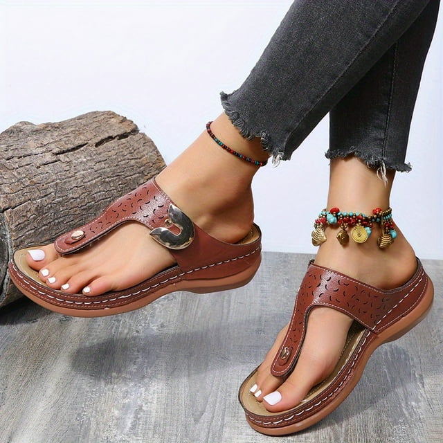 Sandales de Plage Compensées pour Femmes avec Soutien de Voûte Plantaire, Semelle Souple, à Enfiler, Sandales à Glissière Confortables pour Sorties