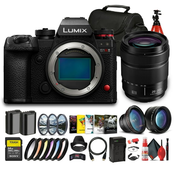 Panasonic Lumix S1R II Mirrorless Camera | 44.3MP Full-Frame Sensor | 8K Video 40fps Burst (DC-S1RM2BODY)   Lumix 28-200mm Lens   64GB Memory Card   2 x DMW-BLK22 Battery   More