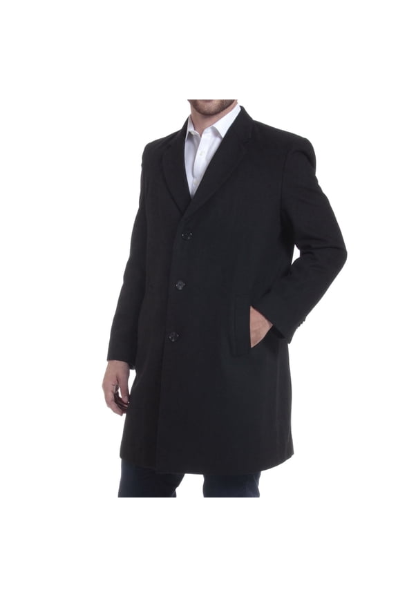 Luke Mens Wool Blend Overcoat Single Breasted Topcoat Tailored Notch Lapel Coat Business Professional BLK LRG