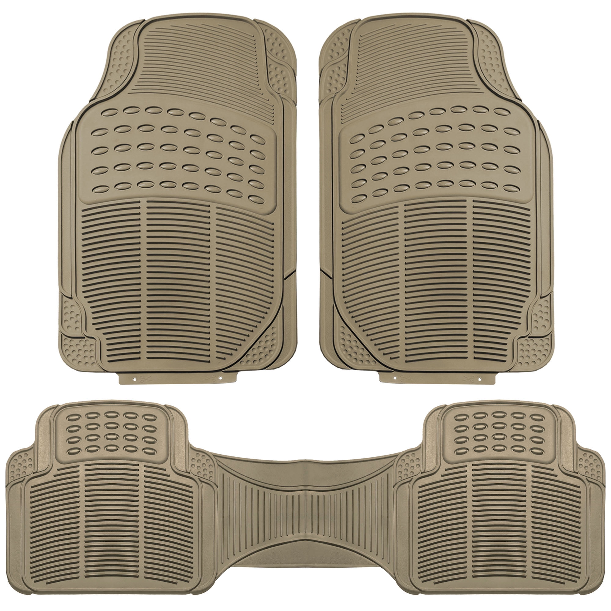 Fh Group Heavy Duty Rubber Floor Mats For Suv Van 3 Row Full Set Beige Beige