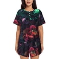 thumbnail image 1 of Fotbe Red And Green Carnation Conjunto de Pijama Estampado para Mujer, 2 Piezas, Ropa de Dormir con Camiseta de Manga Corta y Shorts Suaves-3X-Large, 1 of 6