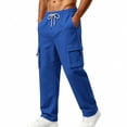 thumbnail image 5 of ThriftyPlait Mens Wide Leg Cargo Jogger Sweatpants Casual Elastic Drawstring Waist Multi Pocket Pants Straight Fit Daily Walking Outdoor Pants, 5 of 9