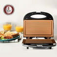 thumbnail image 6 of Electric Panini Press Grill with Nonstick Plates, LED Indicator Lights, Thermostat Control, Compact Sandwich Maker Perfect for Cooking Breakfast, Steaks, Eggs Snacks & More, Copper GP0110CO, 6 of 18